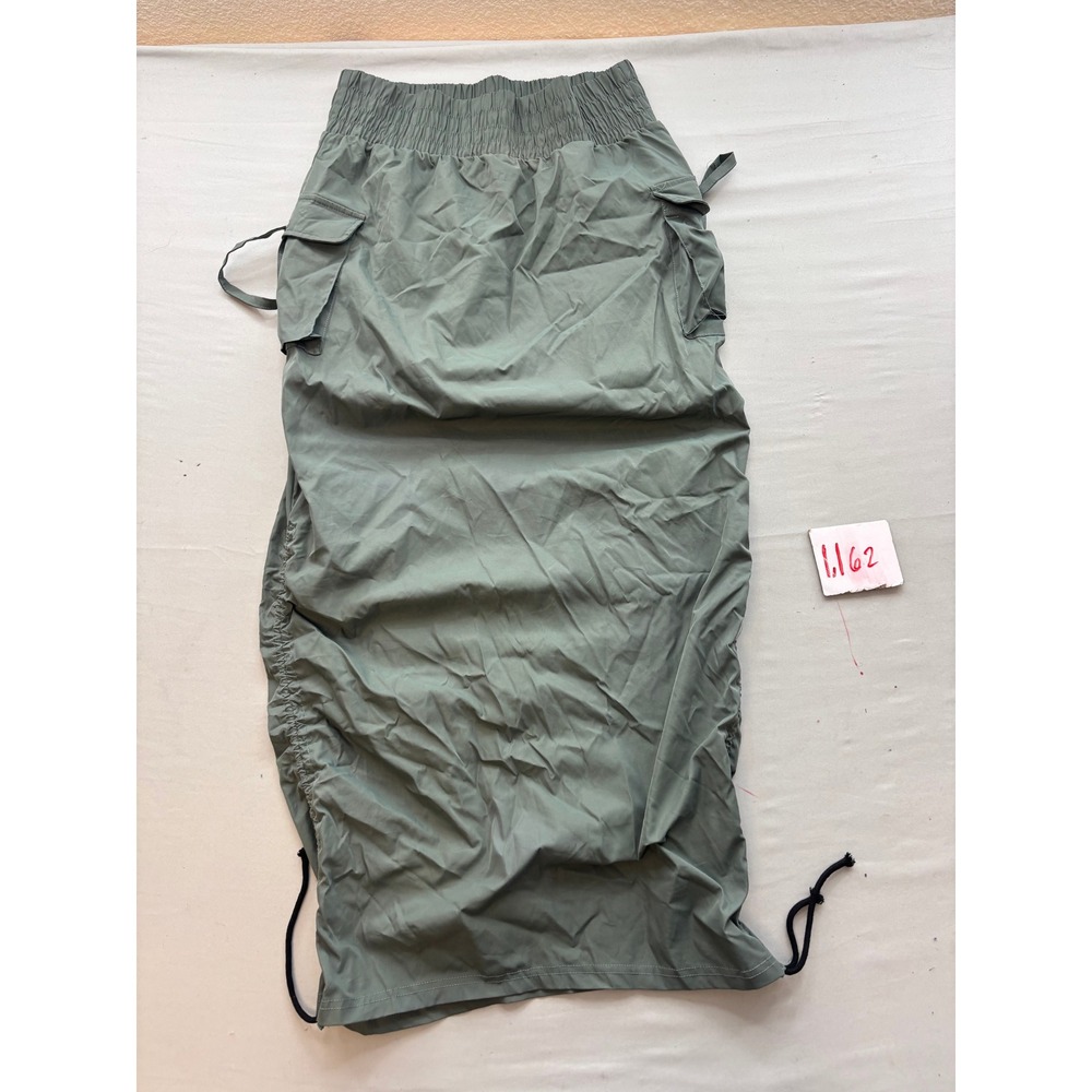 K + Glam Sage Green Cargo Maxi Skirt Ruched Bungee Utility 1XL W55036X